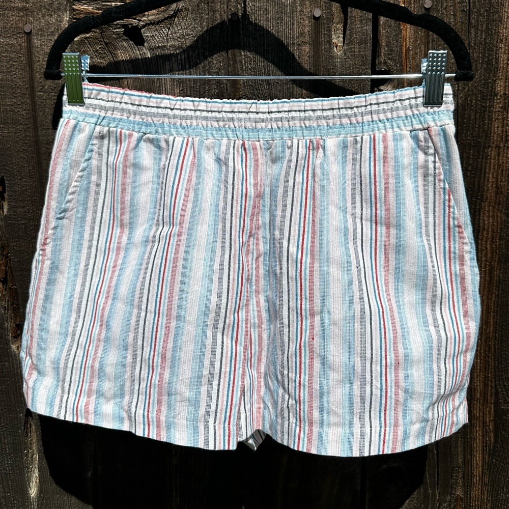 Anthropologie Drew Stripe Blue Pink Casual Cotton Blend Shorts Elastic Waistband